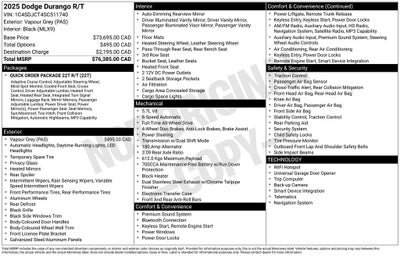 2025 Dodge Durango R/T Plus Navigation System & Power Sunroof