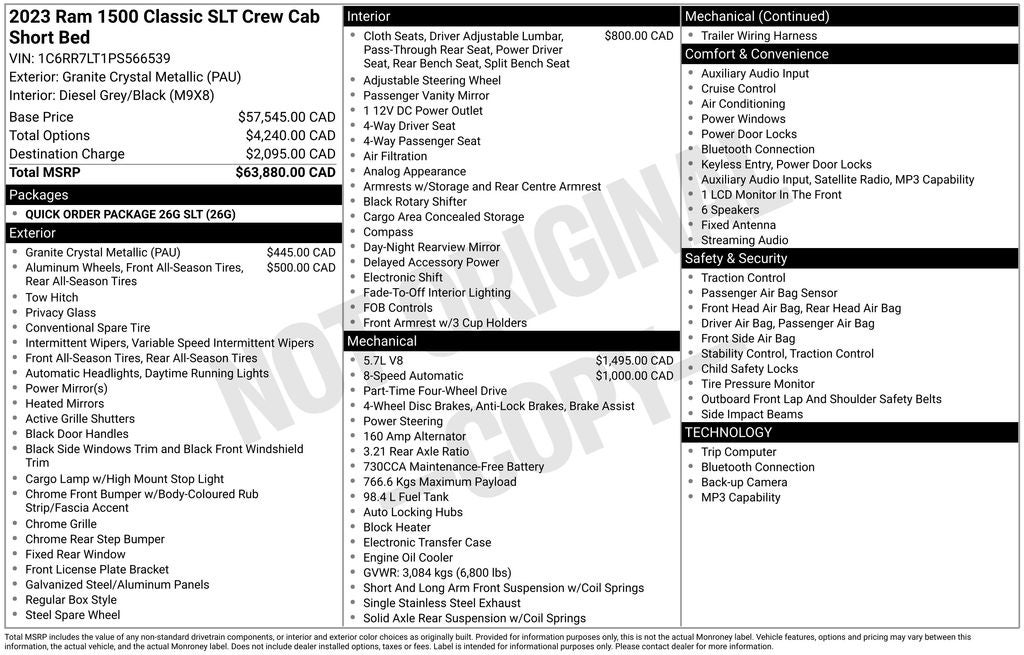2023 RAM 1500 Classic SLT ParkView Rear Back-Up Camera & Integrated Voice Co