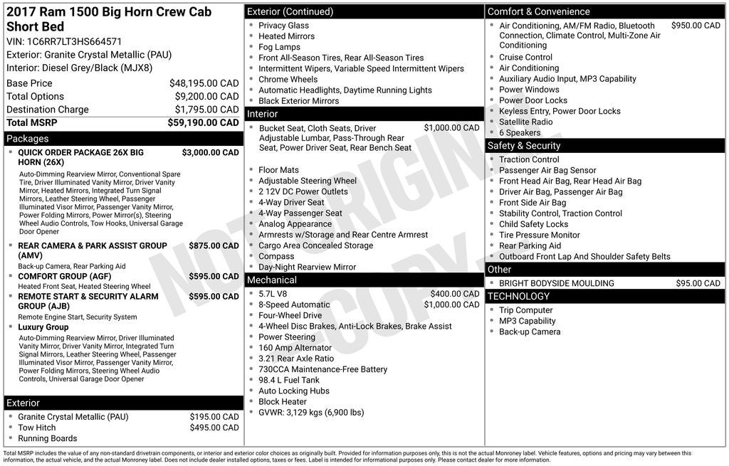 2017 RAM 1500 Big Horn Navigation & ParkView Rear Back-Up Camera
