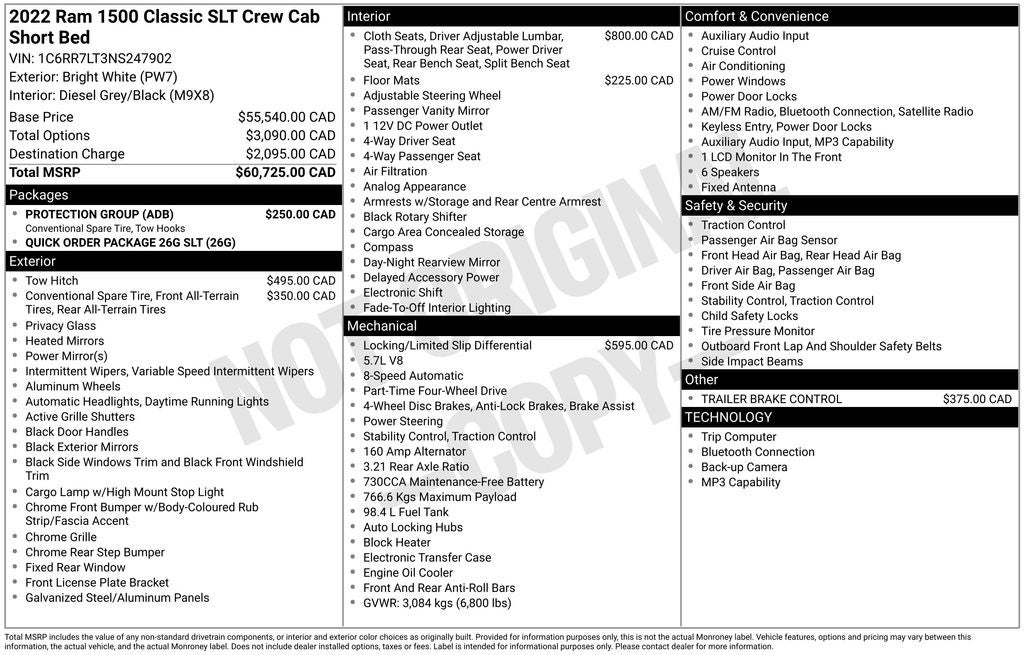 2022 RAM 1500 Classic SLT Integrated Voice Command w/Bluetooth & ParkView Re
