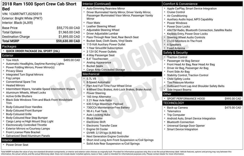 2018 RAM 1500 Sport ParkView Rear Back-Up Camera & Heated Front Seats