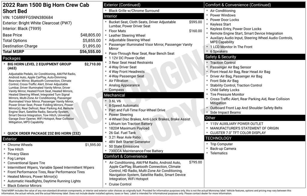 2022 RAM 1500 Big Horn/Lone Star Navigation System & ParkView Rear Back-Up Camera