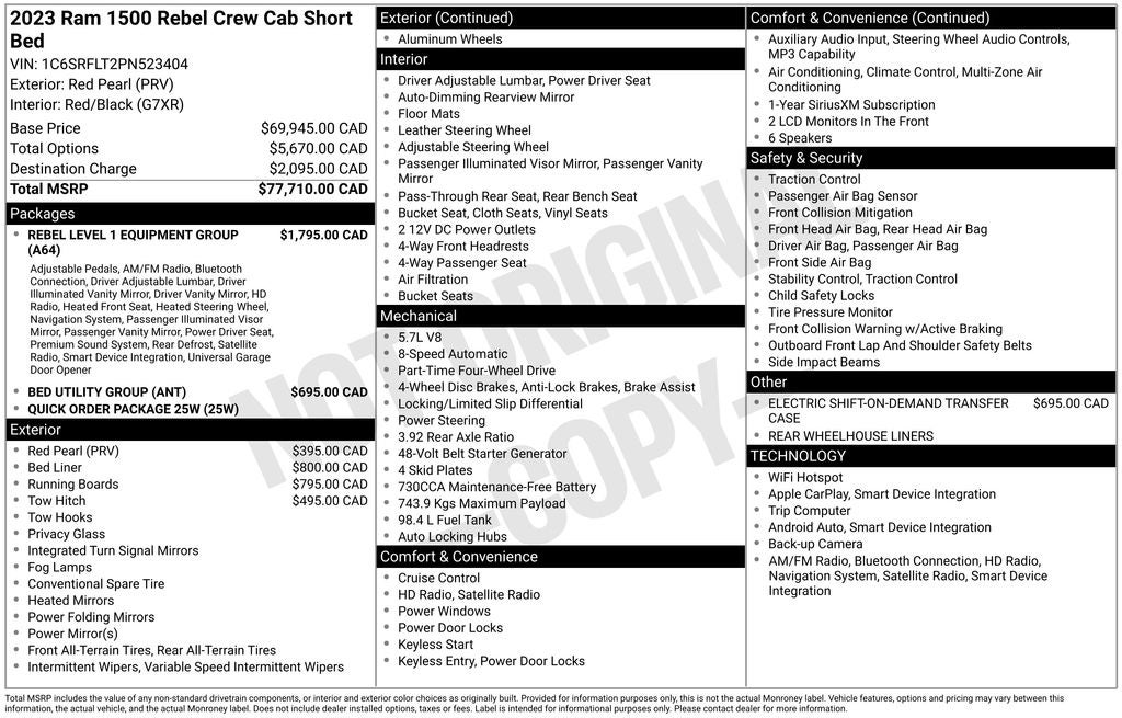 2023 RAM 1500 Rebel Navigation System with 12'' Display screen