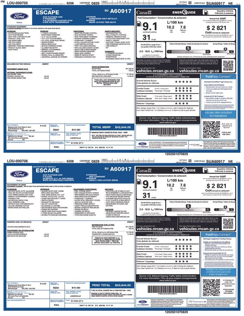 2025 Ford Escape Platinum Navigation System & SYNC 4 w/Enhanced Voice Recogn