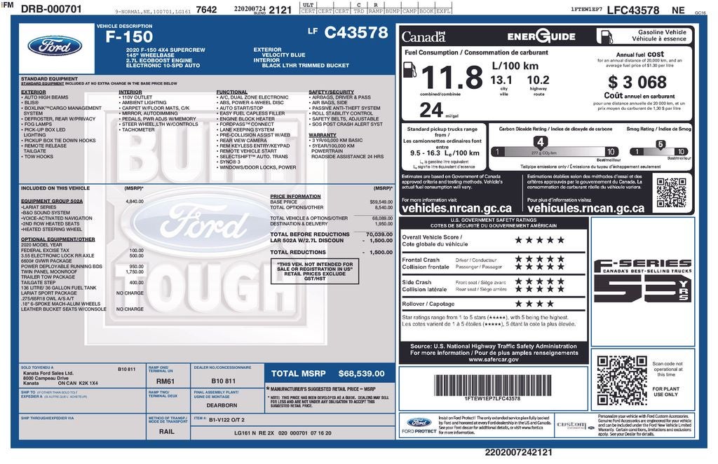 2020 Ford F-150 Lariat Twin Panel Moonroof