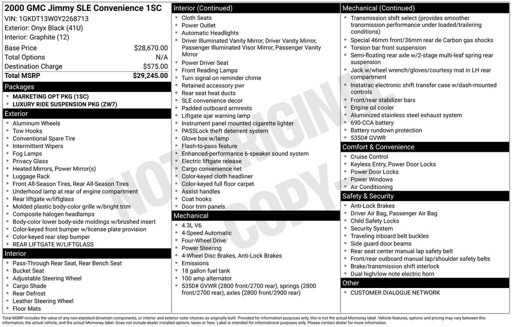 2000 GMC Jimmy SLE Convenience