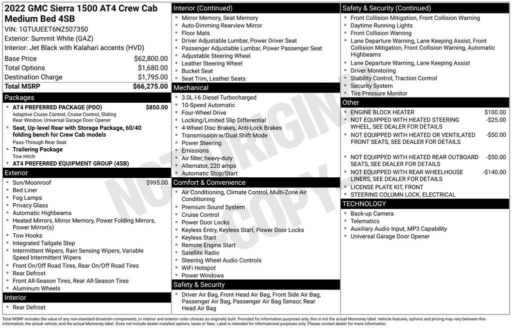 2022 GMC Sierra 1500 AT4 Power Sunroof & Navigation System
