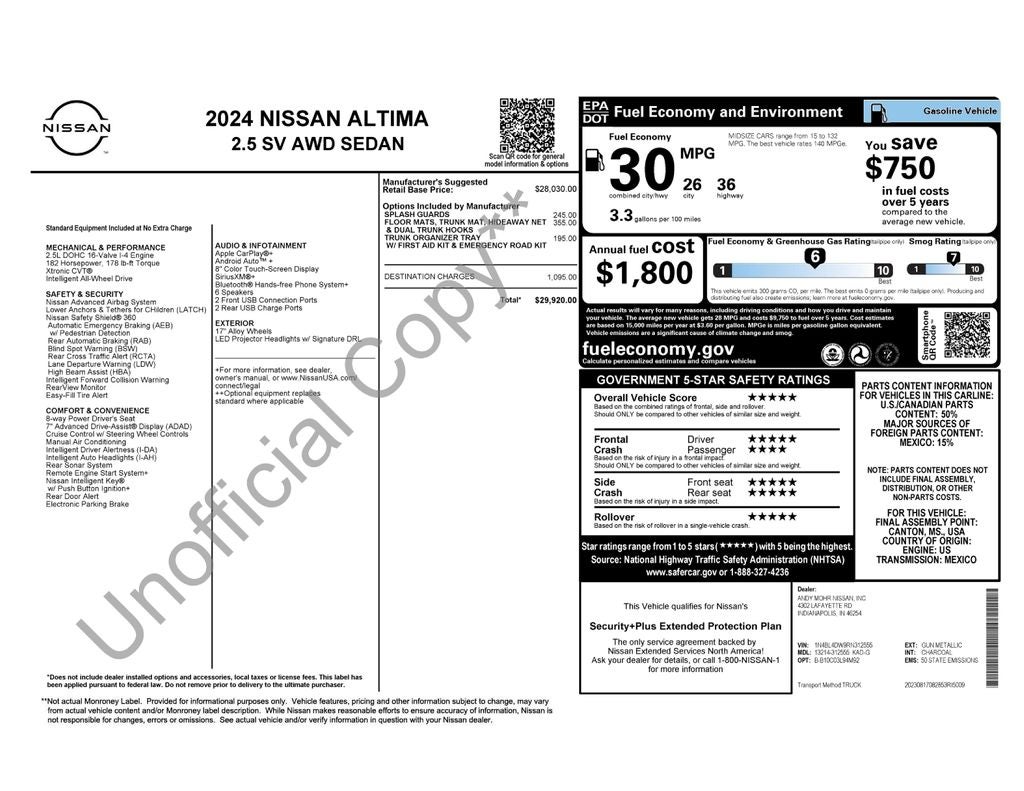 2024 Nissan Altima 2.5 SV NissanConnect featuring Apple CarPlay