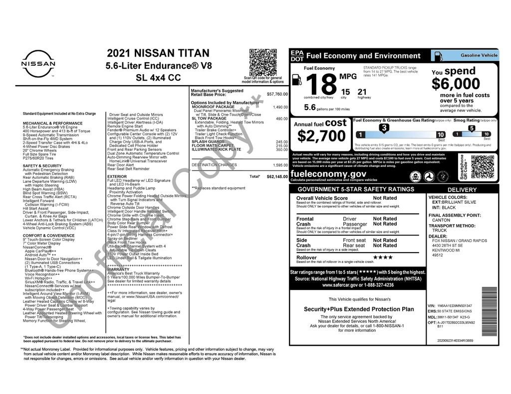 2021 Nissan Titan SL Navigation System & Dual Panel Panoramic Moonroof