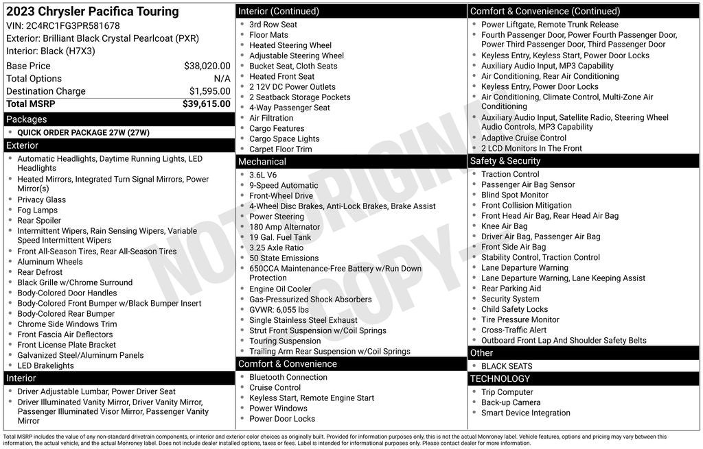 2023 Chrysler Pacifica Touring Apple CarPlay/Android Auto