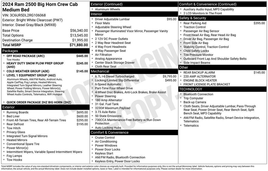 2024 RAM 2500 Big Horn Heavy Duty Snow Plow Prep Group