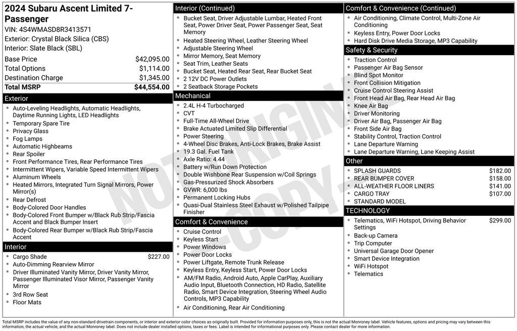 2024 Subaru Ascent Limited STARLINK/Apple CarPlay/Android Auto