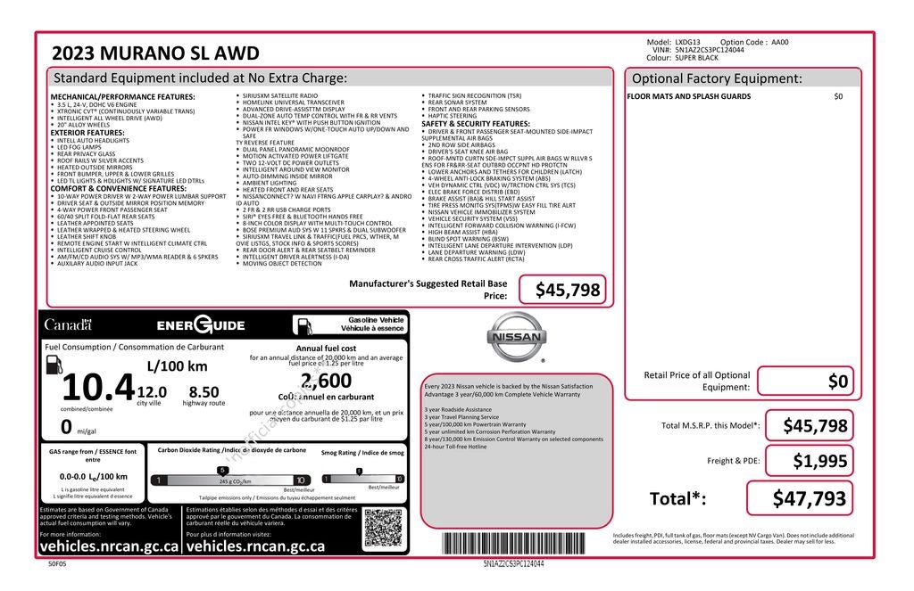 2023 Nissan Murano SL Navigation System & Dual-Panel Moonroof