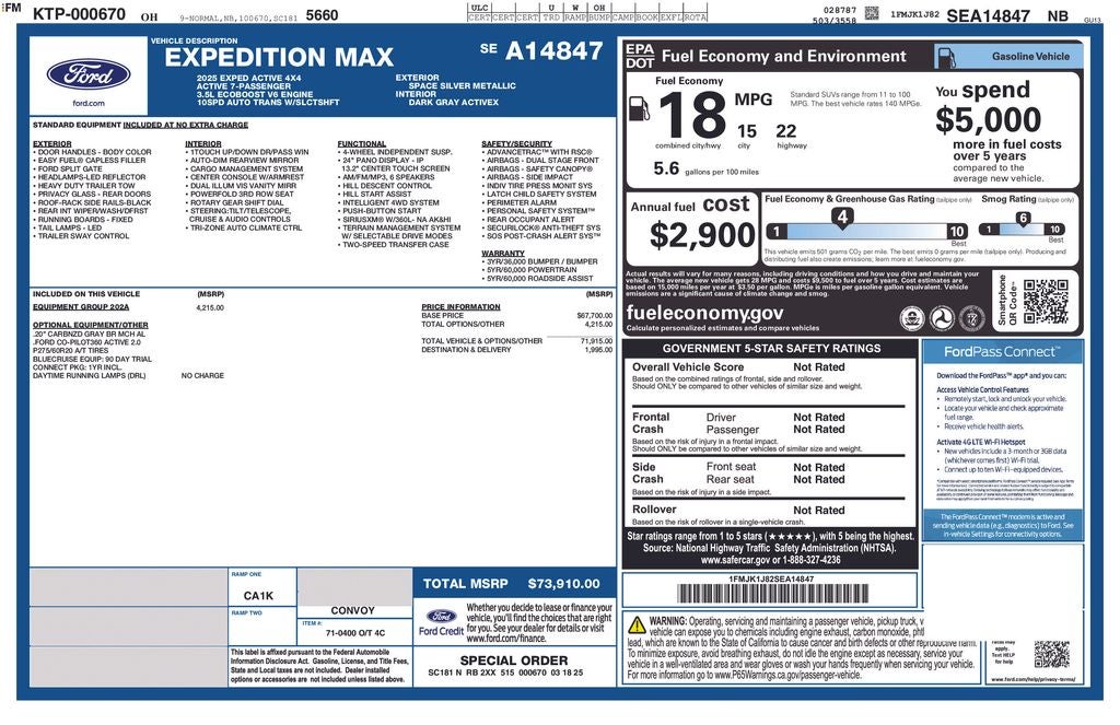 2025 Ford Expedition Max Active Leather Heated Steering Moonroof Co Pilot 360 4x4