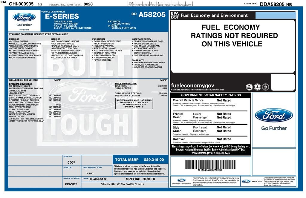 2013 Ford E-250 Commercial Cargo Van
